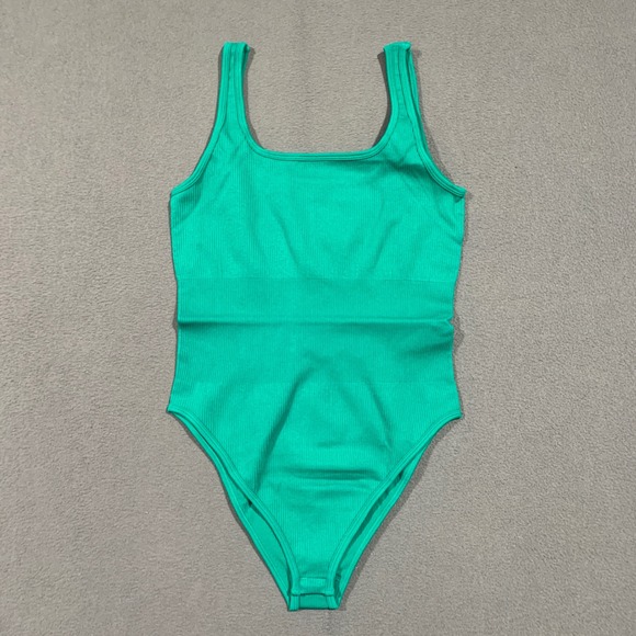 OQQ Womens 3 Piece Bodysuits Ribbed Square Neck Tank Tops Coffee Green Beige XL - Picture 2 of 7